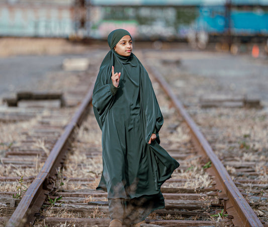 Al-Ghani Green Full Abaya Set Kids