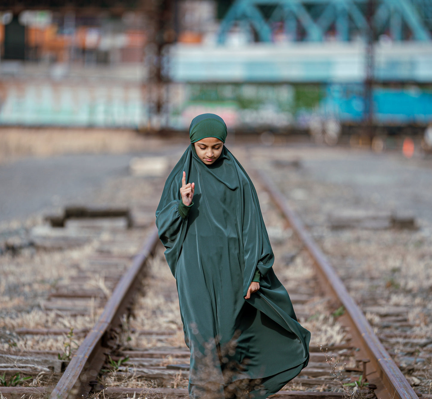 Al-Ghani Green Full Abaya Set Kids